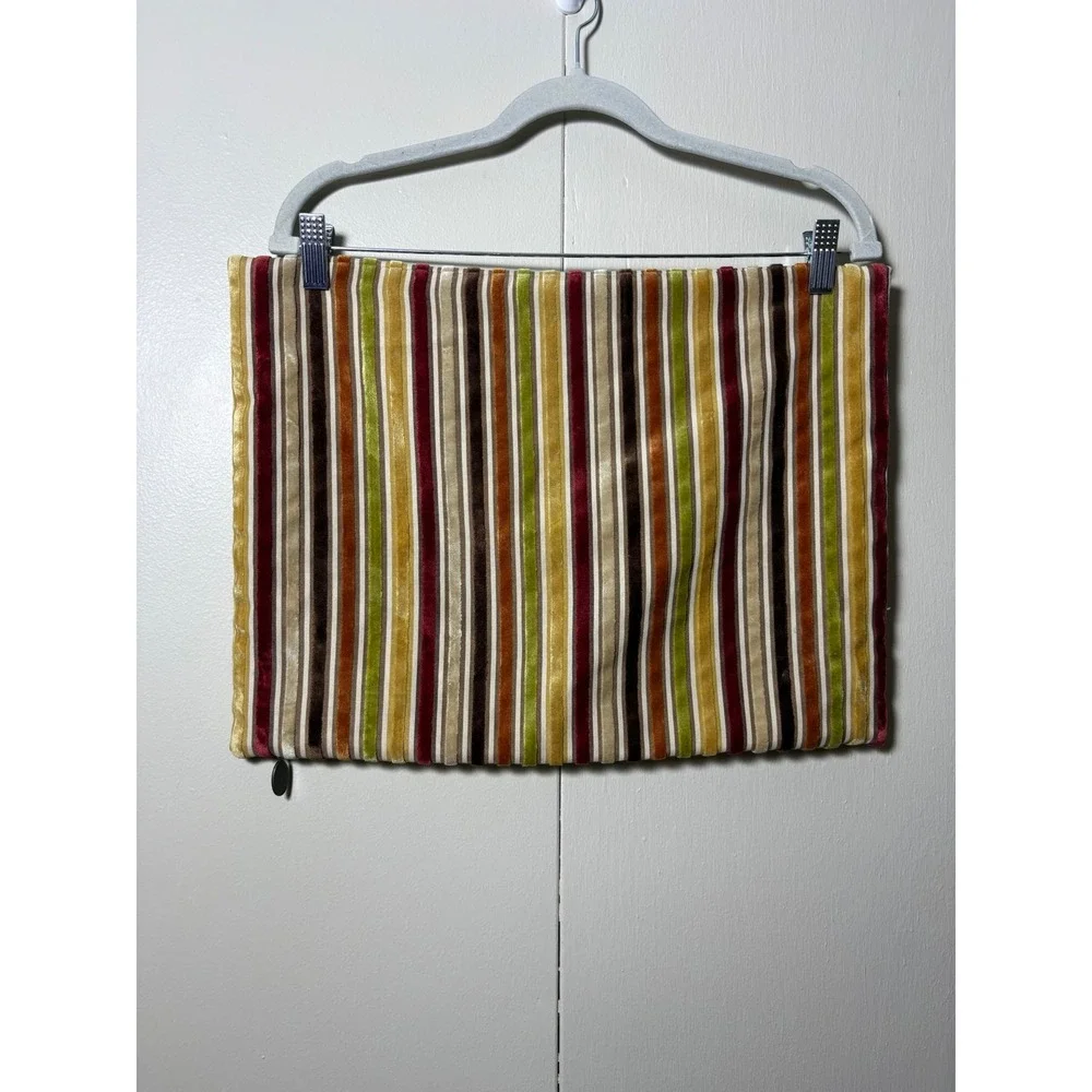 Pier 1 Imports Velvet Striped Pillow Cover 14x18 Boho Multi Color Burgundy Green